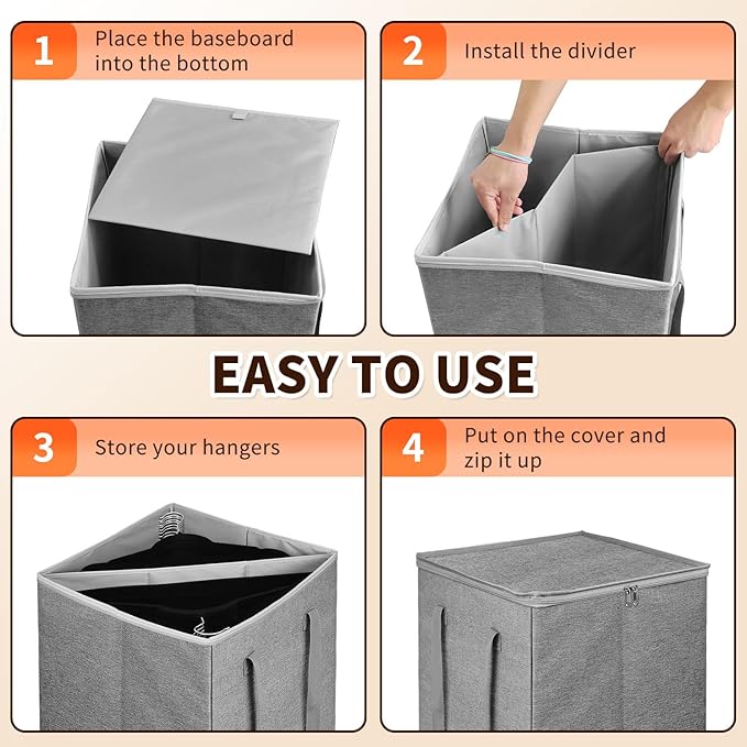 Clothes Hanger Organizer-Hard Shell Hanger Storage with Dust Lid, Large Hanger Storage Organizer with Separator Keep Hangers Tidy, Sturdy Handle and Label Window to Transportation
