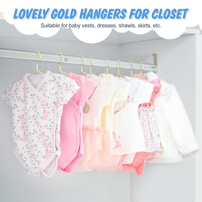 Gold Kids Hangers 12 Inch 30 Pack Strong Metal Wire Baby Clothes Hangers, Heavy Duty and Space Saving Infant Hangers for Toddler Chirldren Coats, Pants