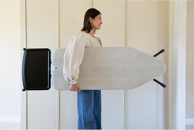 Brabantia - Ironing Board C - Extra Large Steam Unit Holder - Adjustable in Height - Non-Slip Rubber Feet - Cotton Cover with Foam Layer - Foldable XL Unit - Denim Gray - 49 x 18 inches