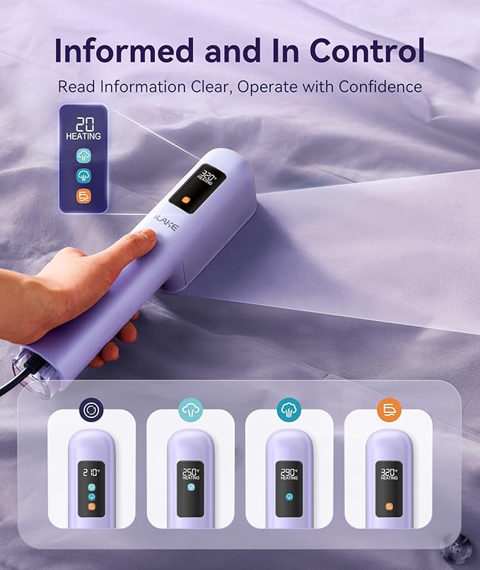Travel Steamer for Clothes, 100-240V Dual Voltage Handheld Steamer & Iron 2-in-1, Digital Display, 20s Heat Up, Auto Shut-Off, Worldwide Use for Home & Business Travel, Light Purple