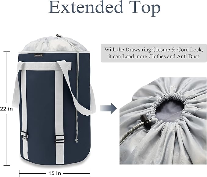 Laundry Basket Laundry Hamper Dirty Clothes Hamper Collapsible Foldable Laundry Bin Bag Backpack with Handles and Lid Large Tall Water-Proof Polyester Sturdy Durable Dark Blue