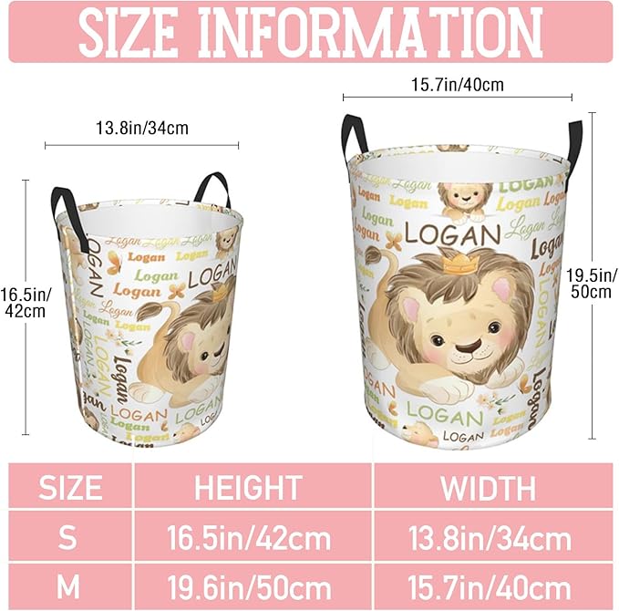 Lion Laundry Basket,Personalized Laundry Hamper for Boys Girls,Custom Laundry Basket With Name, Customized Dirty Clothes Hamper for Bathroom Bedrooms,M-19.5"X 15.7"