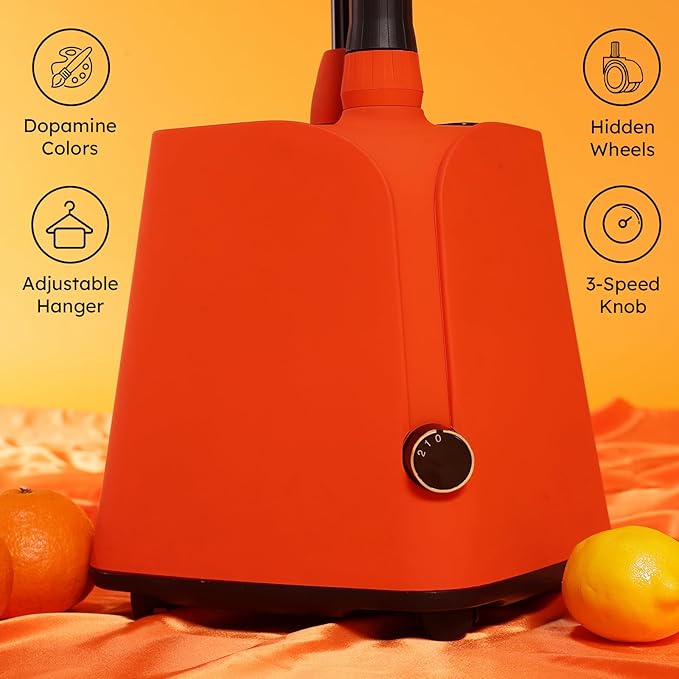 Colorful Standing Garment Steamer for Clothes, 2000W Professional Hanging Clothing Steamer with Stand, Commercial Cloth Fabric Steamers with 1.8L Water Tank for 45min Steaming, Orange