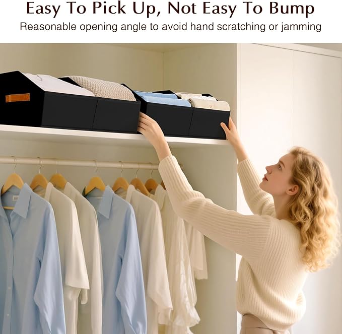 Closet Organizers and Storage Bins - 4 Pack Collapsible Divided Trapezoidal Cube Storage Bins Baskets with Orange Handlefor Organizing Clothes Blankets, Toys, Books, Towels(Black)