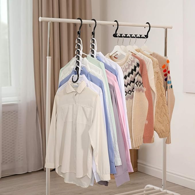 HOUSE DAY Sturdy Plastic Space Saving Hangers 12 Pack, Cascading Hangers Organizer Closet Space Saver 80% and Wrinkle Free Clothes, Multi Collapsible Hanger for Heavy Clothes, Shirts, Pants (Black)