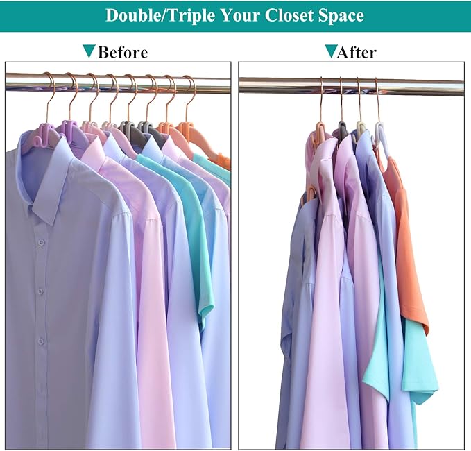Clothes Hanger Connector Hooks, Outfit Hangers, Hanger Extender Clips, Cascading Hanger Hooks, Velvet Huggable Hangers Accessory, Heavy Duty Space Saving for Closet 60 Pcs (Clear)
