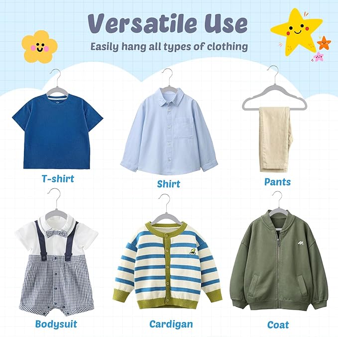 HOUSE DAY 11.4 Inch Baby Hangers 50 Pack - Plastic Kids Hangers Space Saving Thin Profile, Children Closet Organizers with Rotatable Hook of 360°, Heavy Duty for Toddler Clothes Nursery - Gray