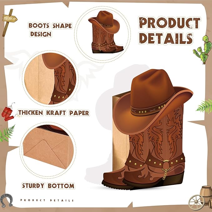 Domensi 8 set Western Cowboy Boots Flower Boxes Centerpiece Boot Shape Box Decorations Western Theme Party Boot Gift for Cowboy Cowgirl Birthday Party Baby Shower Wedding Supplies(Brown,Classic)