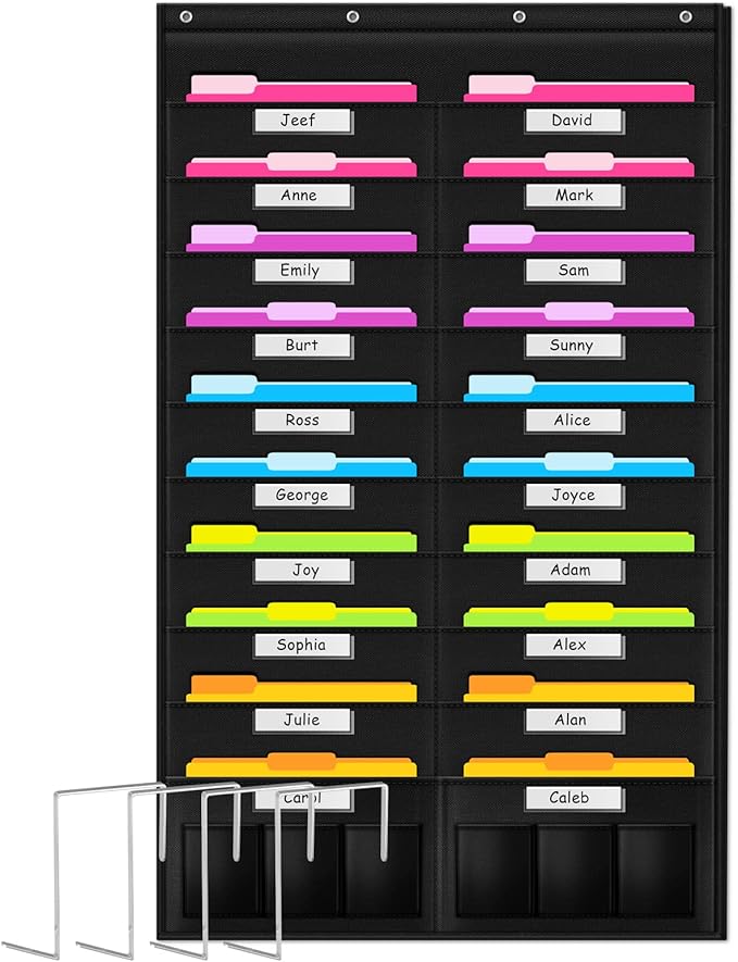 Godery Heavy Duty Storage Pocket Chart for Classroom and Office,Clear Storage Pocket Chart for Files Folder (20+6 POCKETS & NAMETAG)