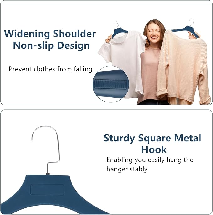 DEDU Suit Hangers for Men 20 Pack, Sweater Hangers No Shoulder Bump Non Slip Width 17.7", Plastic Clothes Hangers Blue with Metal Hook