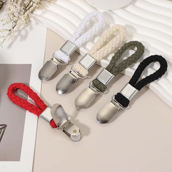 uxcell 4 Pcs Tea Towel Clips with Cotton Loop for Hanging, 4.3 Inch Metal Towel Hooks Multipurpose Cloth Hangers for Home Kitchen Bathroom, Black