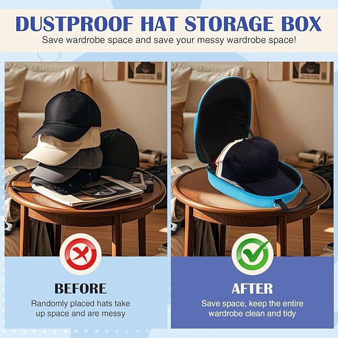 Hat Organiser Protects up to 6 Hats Travel Hat Case with Carry Handle and Adjustable Shoulder Strap for Men and Women for Travel and Home Storage