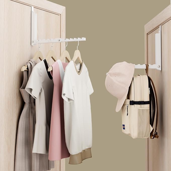 BAKON Over The Door Hanger Folding Clothes Drying Rack, Double Fold Hanging Door Hooks Coat Rack for Indoor Laundry Room Compact Small Space Foldable Portable Clothing Hanger Hook Collapsible- 1 Pack