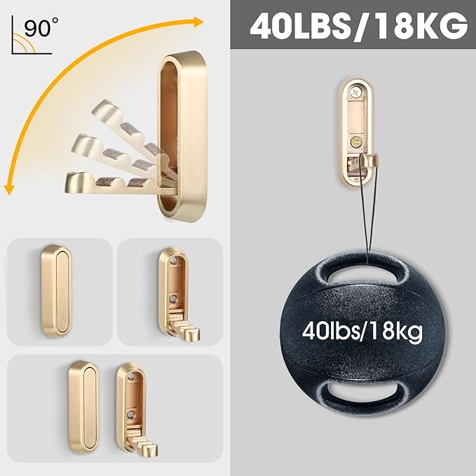 Folding Coat Hooks, 2 Pcs Foldable Gold Wall Hooks Heavy Duty Foldable Hook Bathroom Towel Hooks Robe Hooks Wall Mounted for Hanging Coat Towels Clothes Hat Bags Keys