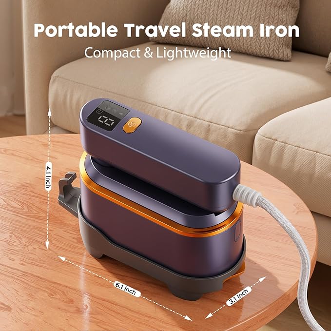 Portable Travel Steamer for Clothes, 1200W Powerful 2 In 1 Steamer & Iron,10s Fast Heat,4 Modes with LED Display, 150ml Water Tank Powerful Wrinkle Remover for Home,Office, Travel