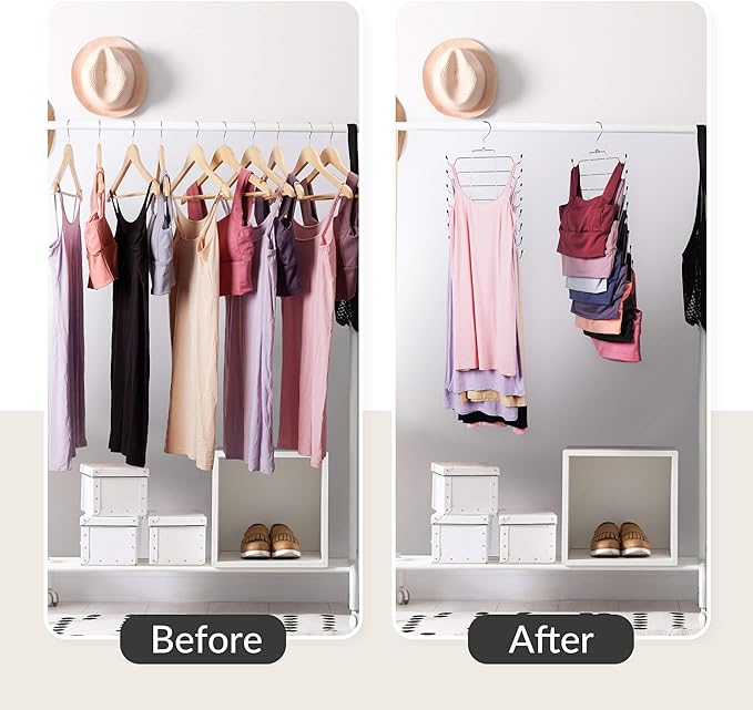 ZEDODIER 6 Pack Tank Top Hanger Space Saving, Bra Hangers for Closet Organizer, Hanging Bra Organizer Tank Tops Holder with 48 Hooks, Metal Closet Organizers and Storage Small Space Solutions, Silver
