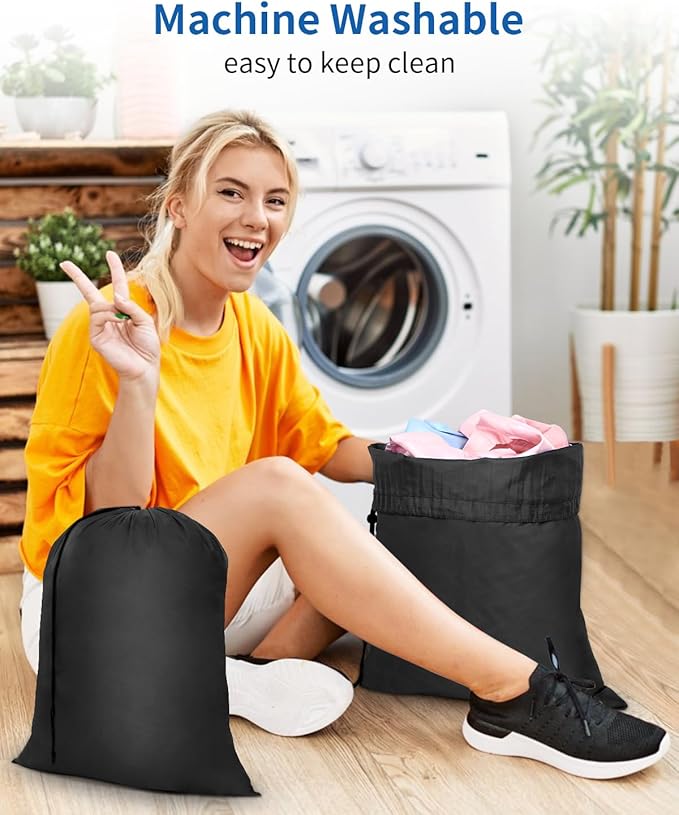 OTraki Small Laundry Bag 16x20 Inch Laundry Sack Bag with Drawstring Closure 2 Pack Laundry Wash Bag Dirty Clothes Organizer Machine Washable for Camp Drying Do Not Exceed 176℉ Black