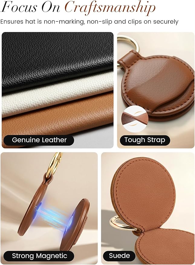 Niveaya Upgraded Magnetic Hat Clip for Hanging Sunglasses, 2-Pack Stylish Hat Clip for Travel Bag Luggage Backpack, Strong Magnet Hat Holder, Hands-Free, Beach Cruise Vacation Essentials, Brown+Brown