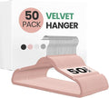 InfiniPower 50 Pack Velvet Hangers, Heavy Duty Clothes Hangers for Coat, Pants & Dress, Non-Slip Hanger Set with Shoulder Notches, 360° Swivel Hook, Space Saving, Pink