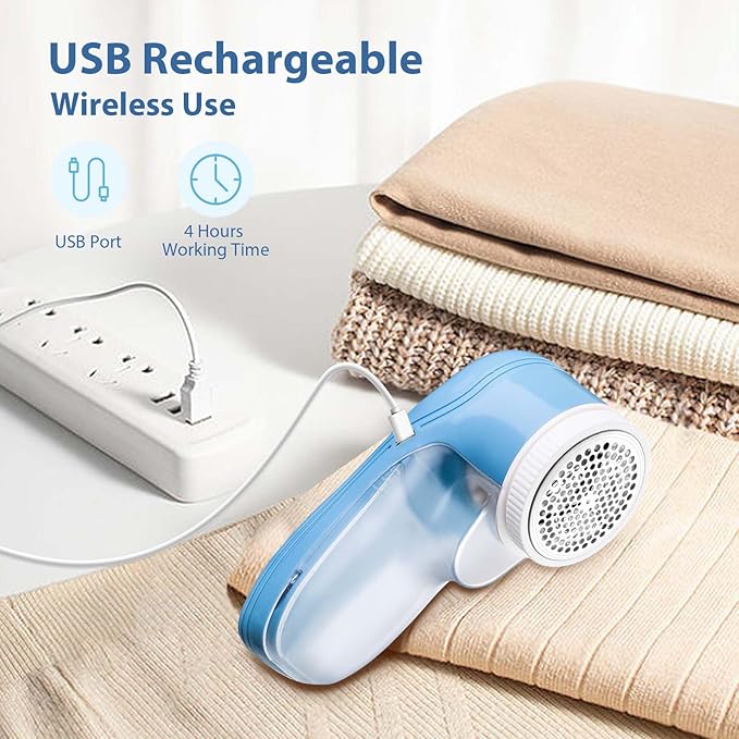 Fabric Shaver, Electric Lint Remover with 3 Replacement 6-Leaf Blades, USB Rechargeable Sweater Shaver, Lint Shaver, Cordless Clothes Shaver Pilling Remover, Fabric Defuzzer for Clothing, Furniture