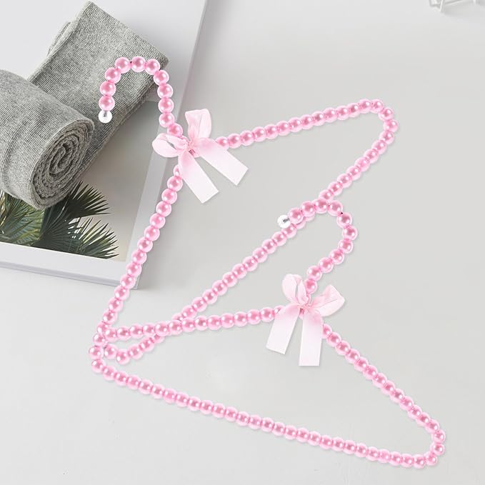 Cabilock Plastic Hangers Pearl Beads Mini Pearl Baby Pets Small Faux Pearl Beaded Elegant Garment for Kids Childrens Pet Dog 2pcs Pink