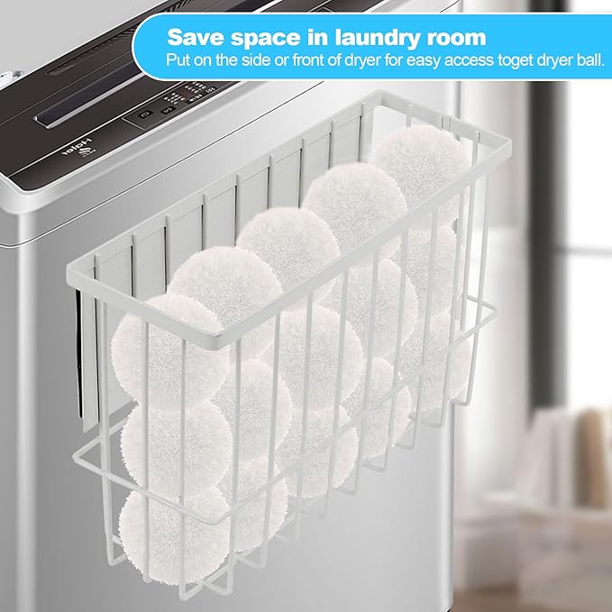 Large Dryer Ball Organizer Magnetic Storage Bin, Laundry Basket Holder for Laundry Room Organization and Storage to Hold 6 Dryer Balls, Without Balls for Drying or Storing Laundry Tins,Socks,Towels