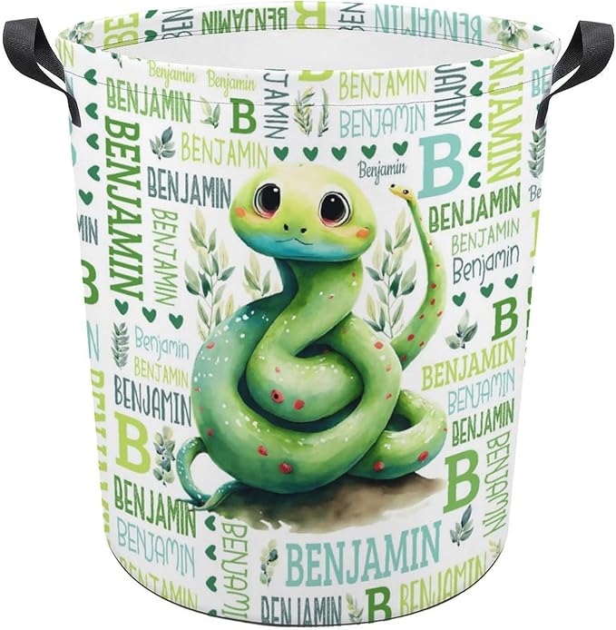 Snake Laundry Basket,Custom Laundry Hamper with Name,Personalized Snake Gifts for Boys Girls,Customize Collapsible Laundry Basket for Bedroom Bathroom,M-19.5"X 15.7"