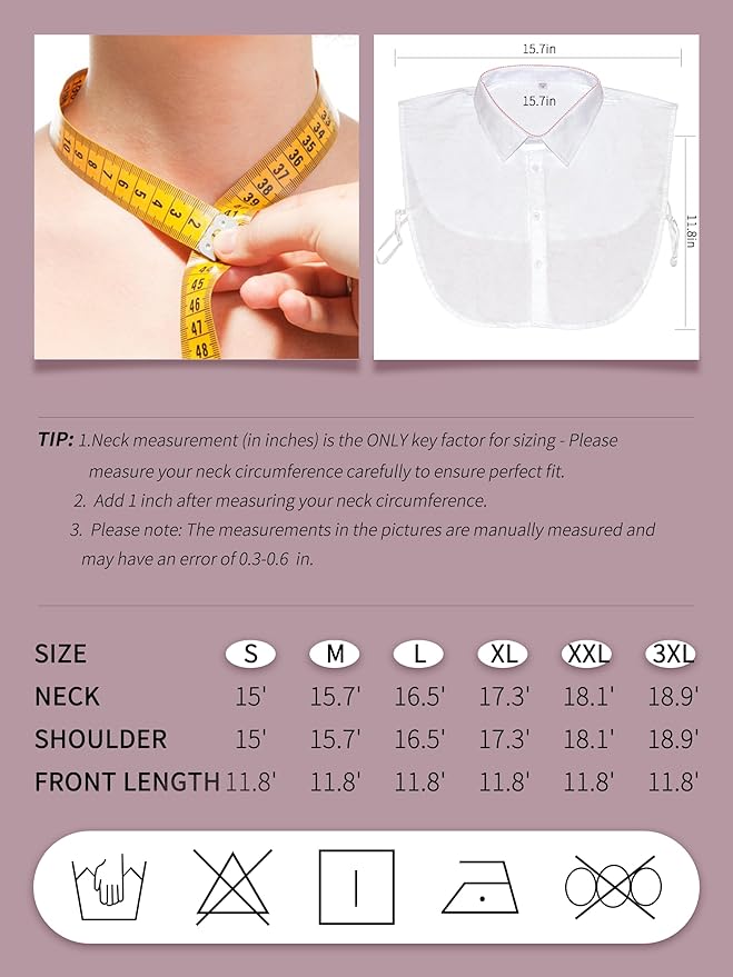 YIZHONG Detachable Collar Faux Shirt Dickie Collars for Women Men