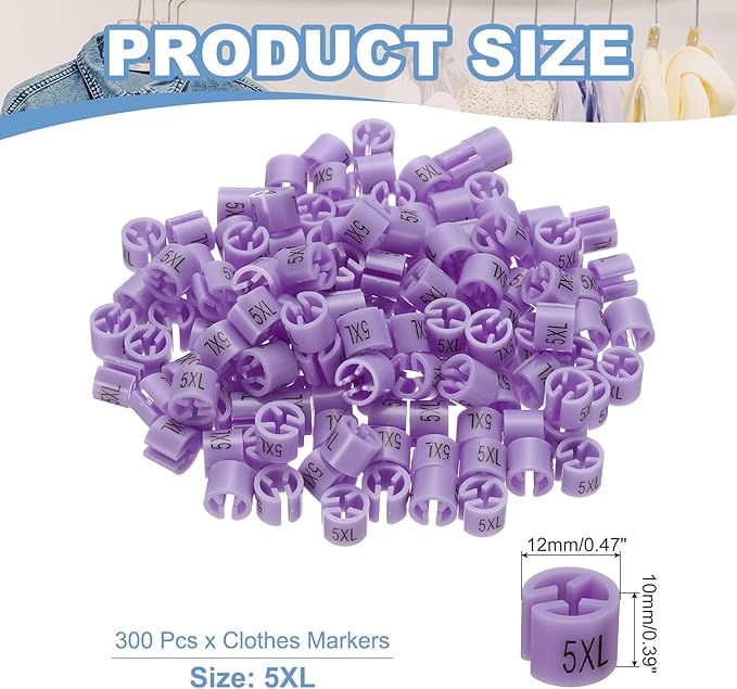 PATIKIL 300 Pcs Clothes Hanger Markers 5XL Fit Rod Garment Size Tag Hanger Clips Round Color Coding Label for Clothing, Light Purple