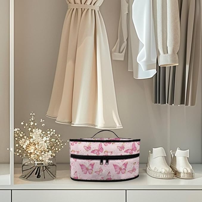 Pink Gold Butterfly Print Print Steam Iron Case Portable Steamer Storage Bag Lightweight Travel Iron Holder Carrying Case Iron Accessories, Case Only