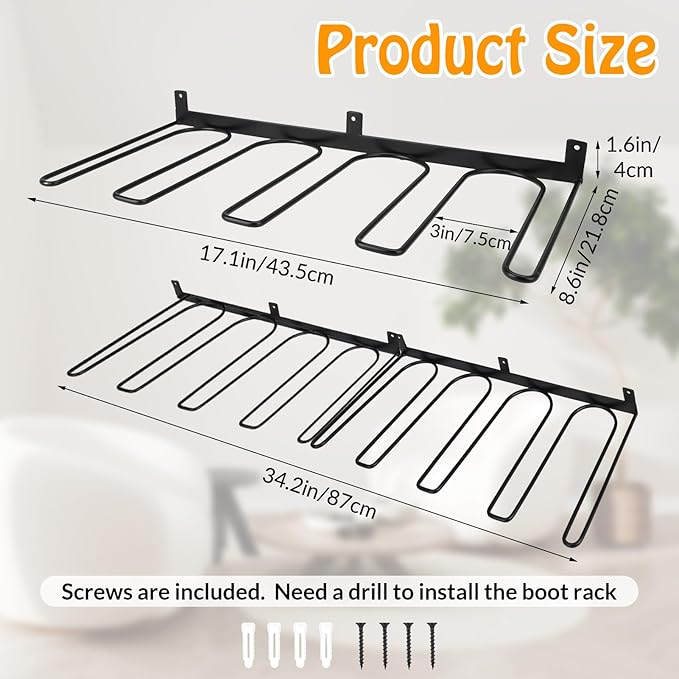4 Pack Boot Rack Wader Hangers Wall Mount Holds 8 Pairs, Organizer Hanging Metal Tall Holder for Cowboy Garage Storage Closet Entryway Outdoor Drying, Black