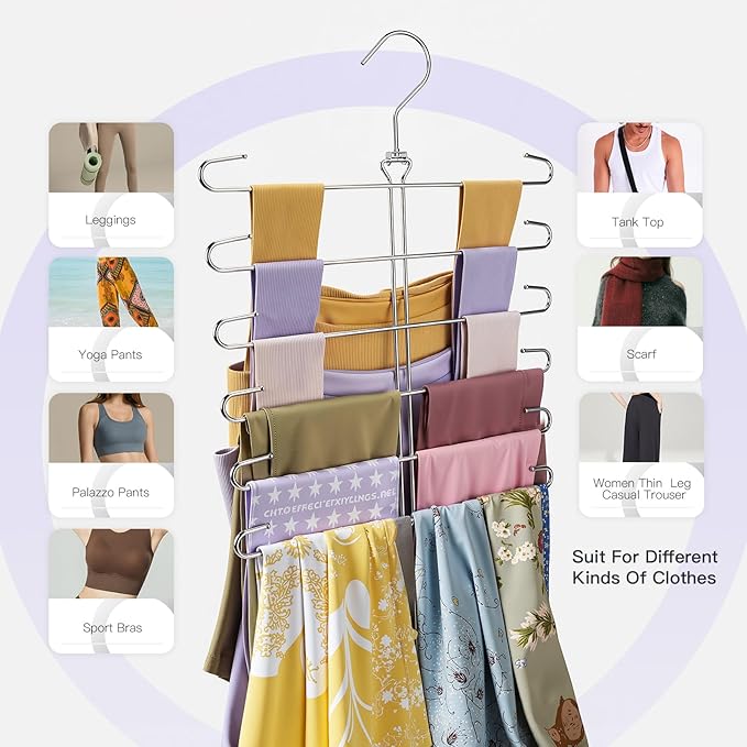 Scarf Hanger 2 Pack Scarf Hangers for Closet Organizer,6 Tiers Metal Space Saving Hanger with 360 Degree Hook,Mult Function Closet Organization for Scarves,Tank Top,Leggings