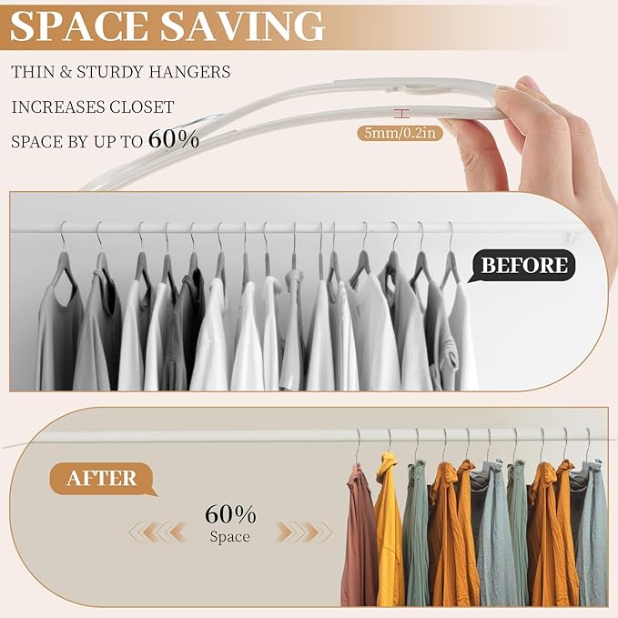 LemonRoad 50 Pcs Upgraded Plastic Short Neck Hangers, Anti-Slip Space Saving Hangers with 360 Swivel Hooks for Clothes, Smooth, Not Velvet (Beige)