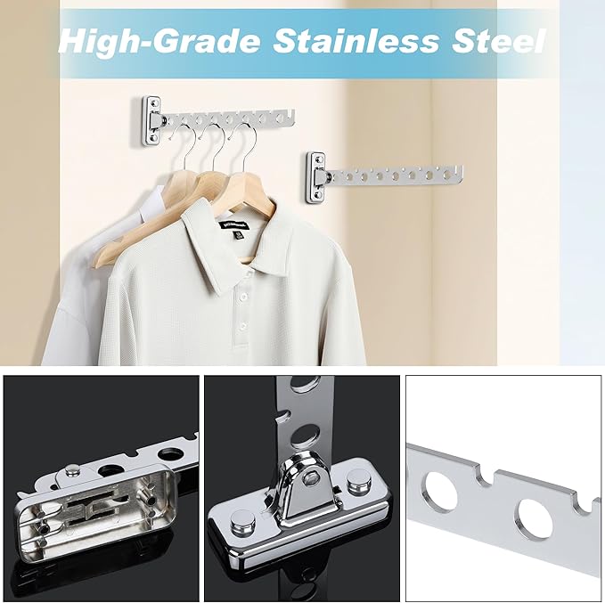 Alise Clothes Drying Rack Wall Mounted Coat Hanger,Folding Hanger Rack Clothes Hook Closet Storage Organizer,Swivel Space Saving Clothes Hanger Rack for Bedroom Bathroom Laundry,Polished Chrome