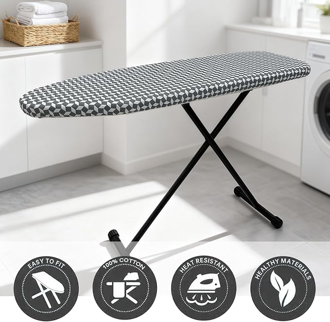 Ironing Board Cover and Pad, Sewn-in Thick Feltpads, Elastic Edge,12"x36"Scorch & Stain-Resistant Replacement Ironing Board Cover, Fits Standard Ironing Boards, Durability & Easy to Install