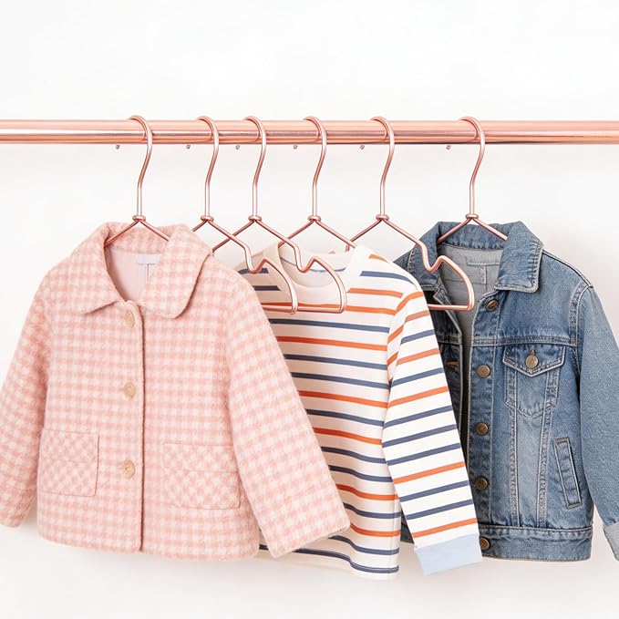 Rose Gold Metal Wire Baby Clothes Hangers,12.6” Children Coat Pants Non Slips Toddler Infant Newborn Kids Hangers, Space Saving Baby Clothes Hangers 30PCS