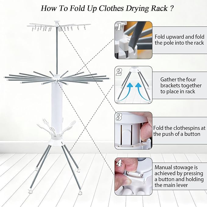 Four Legged 2 Tier Clothes Drying Rack Laundry Drying Rack Save Space Garment Rack Portable and Foldable Dry Rack with 4 Pulleys 16 Poles 360° Octopus for Indoor Outdoor Balcony Courtyard
