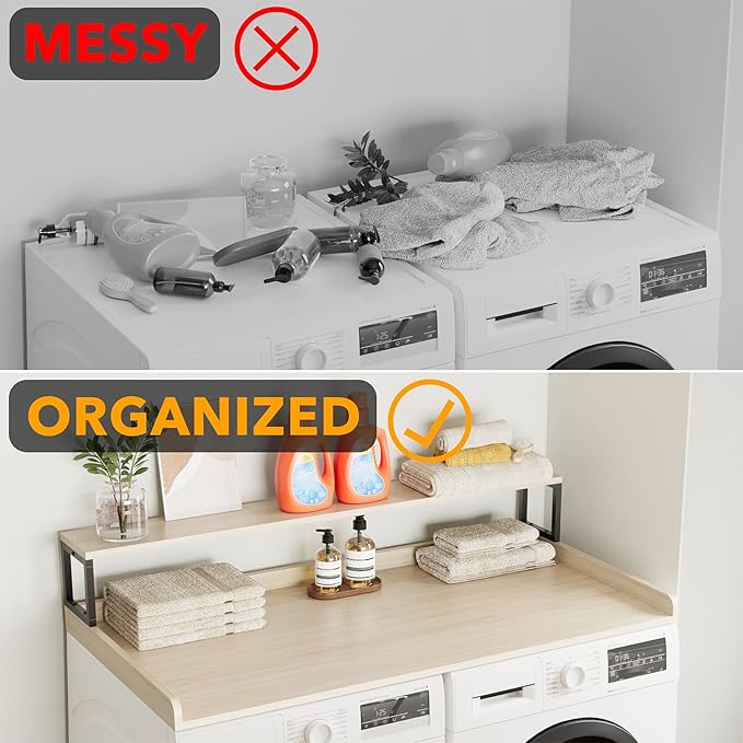 SpaceAid 2-Tier Washer Dryer Countertop, Laundry Topper with Rack Shelf 54" Width x 27.5" Depth x 10" Height Organizer Cover for Washer and Dryer Laundry Hamper Counter Storage (Oak)