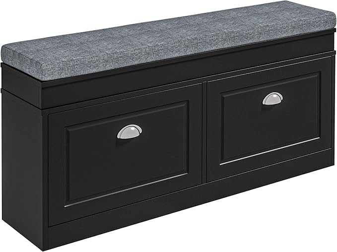 HOMCOM Modern Shoe Rack Bench for Entryway, Storage Organizer with Cushion, 2 Drawers, Adjustable Shelf, Holds 8 Pairs, Black