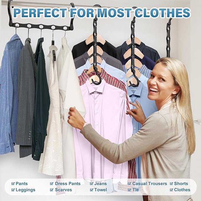 24 Pack Hangers Space Saving Magic Plastic Hanger Organizer Shirt Space Saving Hangers, Multi Clothes Hangers Space Saver for Closet Organizers Storage College Dorm Room Essentials, Black
