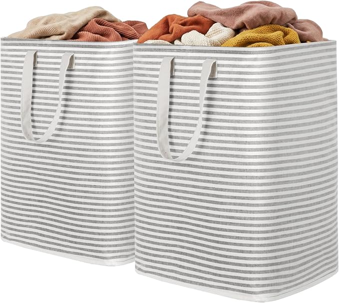 Lifewit 2 Pack Laundry Hamper Large Collapsible Laundry Baskets, Freestanding Waterproof Clothes Hamper with Easy Carry Handles in Laundry Room Bedroom Bathroom College Dorm, Grey, 2 x 90L