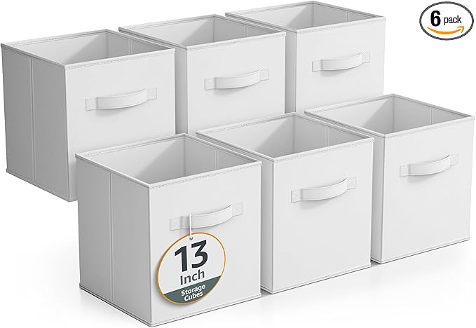 Sorbus Fabric Storage Cubes - 6 Foldable Storage Bins for Organizing Pantry, Cubbies, Toy Box - Clothes Storage & Closet Organizer - 13 Inch Collapsible Cube Baskets for Shelves with Handle