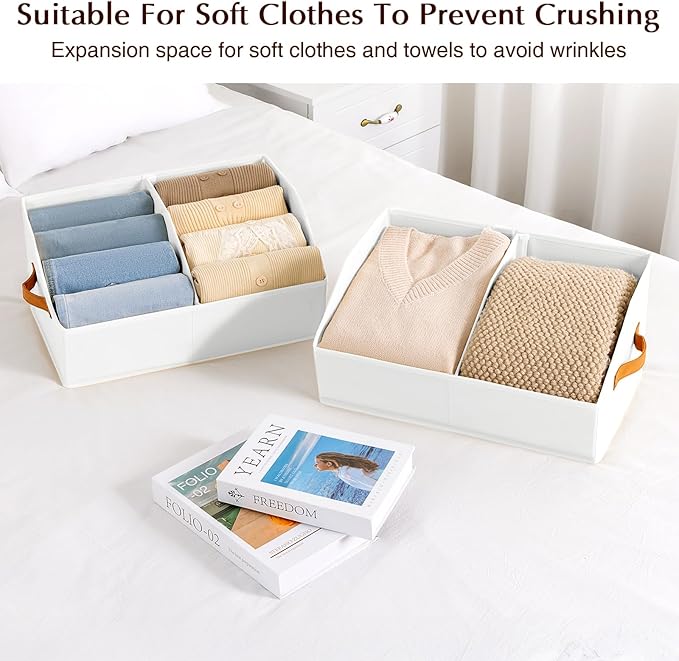 Closet Organizers and Storage Bins - 8 Pack Collapsible Divided Trapezoidal Cube Storage Bins Baskets with Orange Handle for Organizing Clothes Blankets, Toys, Books, Towels(White)