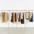 Gold pipe clothing rack for Hanging Clothes rack with 3 T-Bar Design,Nano Gold Finish, Heavy Duty industrial clothing rack wall mounted,Retail Display Rack Closet Storage Clothes Organizer