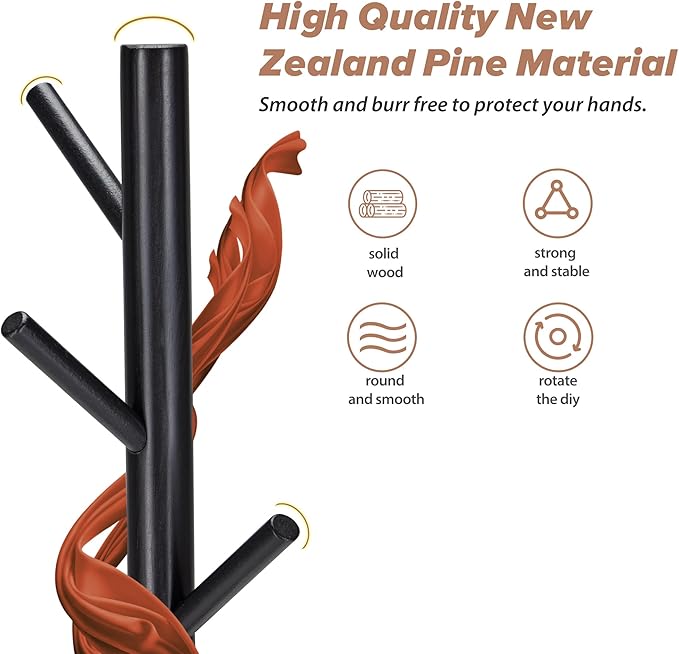 Coat Rack, Coat Racks Freestanding with 8 Hooks 3 Adjustable Heights for Clothes, Hats, Handbags, Coat Tree Easy Assembly for Entryway, Bedroom, Hallway, Office(Black 2PCS)
