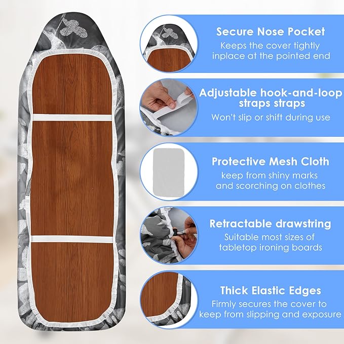 Ironing Board Cover and Pad 19"x55" Extra Thick Natural Cotton, Iron Board Cover Fits Most Ironing Boards with retractable drawstring, Scorch and Stain Resistant Padding, Heavy Duty Elastic Edge