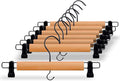 Premium Wooden Pants Hangers 10 Pack, Skirt Hangers with Two Sure Grip Clips, Noise Canceling Swivel Hook (Clear Natural)