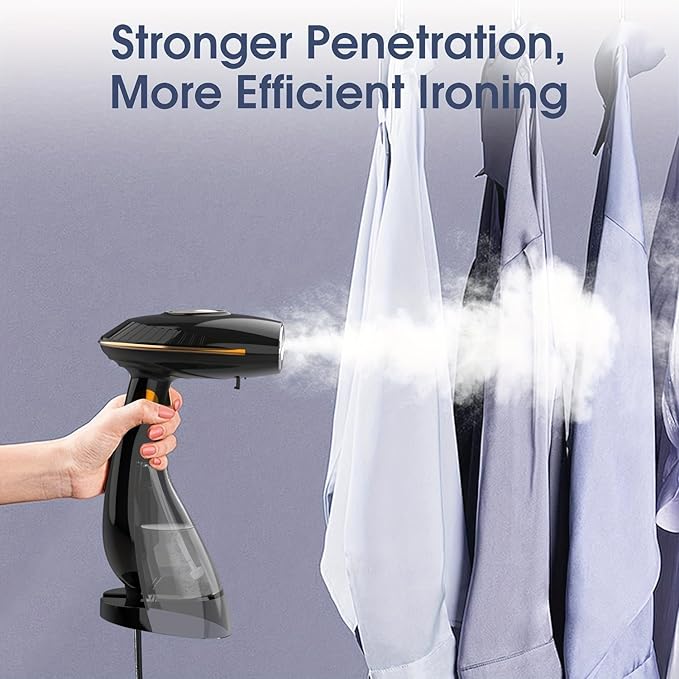 Handheld Steam Iron, 1500W Steam Iron with 6.5oz/108ml Adjustable Water Bottle, Vertical/Horizontal Steam and Ironing, Lightweight, Auto Shutoff, Black, DJ-1009 (Black - Steamer for Clothes)