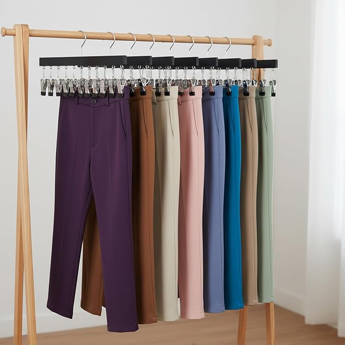 Legging Organizer for Closet 4 Pack, Pants Leggings Hangers with 12 Clips, Holds 48 Pants, Jeans, Hats, Shorts, Socks, 360° Rotating Space Saving Hanging Clothes Organizer for Closet Storage