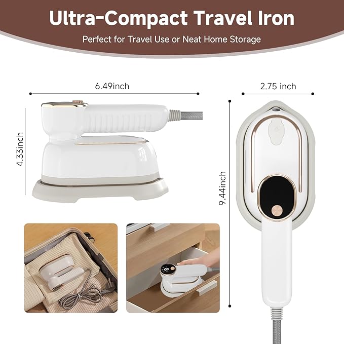 Travel Steamer, 1200W Portable Steamer for Clothes, 10-Second Rapid Heat-Up Plancha a Vapor Para Ropa with LED, 180° Rotating Handle & Ceramic Soleplate for Travel, Home, Office Use